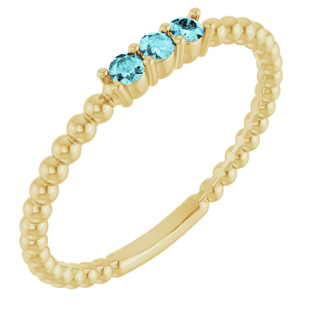 14K Gold Round Natural Blue Zircon Beaded Ring - Yellow Gold