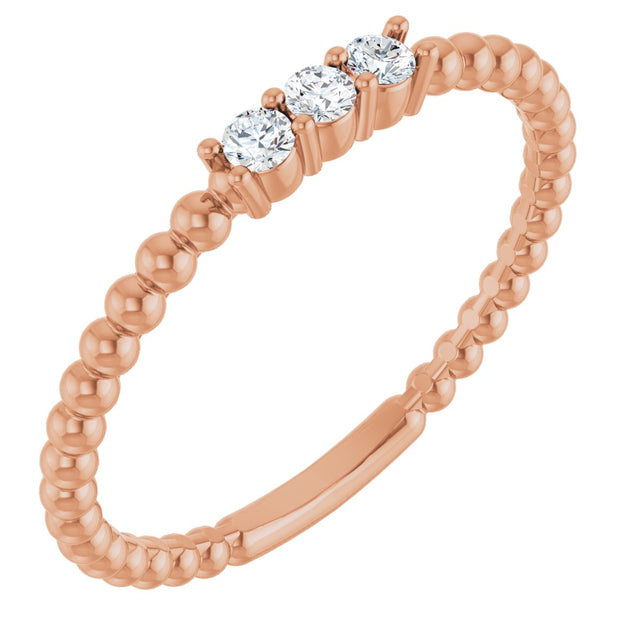 14K Gold Round Natural Diamond Beaded Ring - Rose Gold