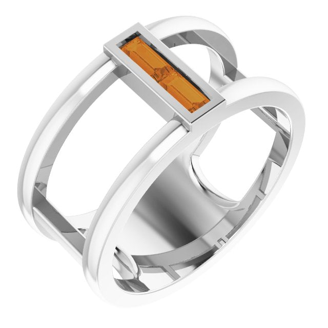 Platinum Straight Baguette Natural Citrine Baguette Negative Space Ring