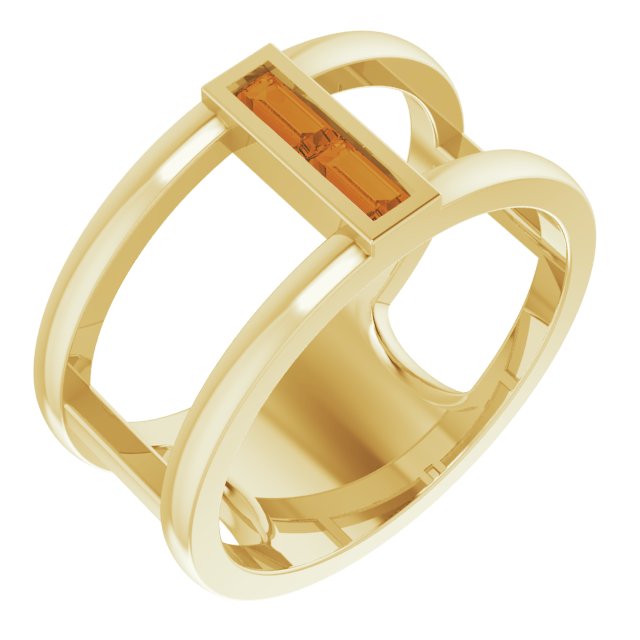 14K Gold Straight Baguette Natural Citrine Baguette Negative Space Ring - Yellow Gold