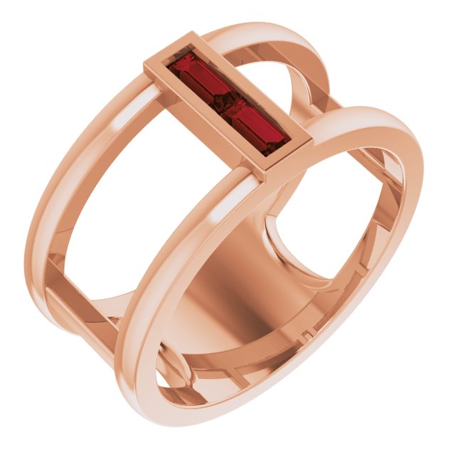 14K Gold Straight Baguette Natural Mozambique Garnet Baguette Negative Space Ring - Rose Gold