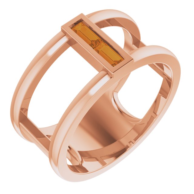 14K Gold Straight Baguette Natural Citrine Baguette Negative Space Ring - Rose Gold