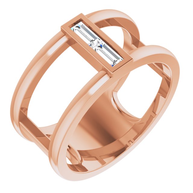 14K Gold Straight Baguette Natural Diamond Baguette Negative Space Ring - Rose Gold
