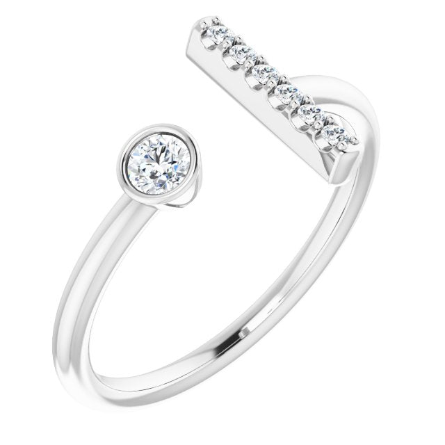 14K Gold Round Natural Diamond Bar Ring – 3mm Stones - White Gold