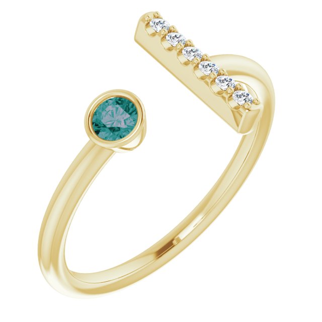 14K Gold Round Lab-Grown Alexandrite Bar Ring - Yellow Gold