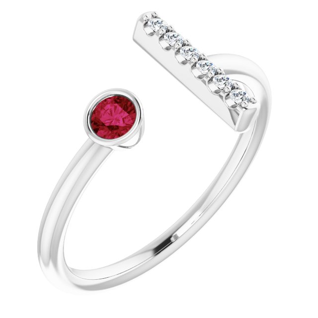 Platinum Round Natural Ruby Bar Ring
