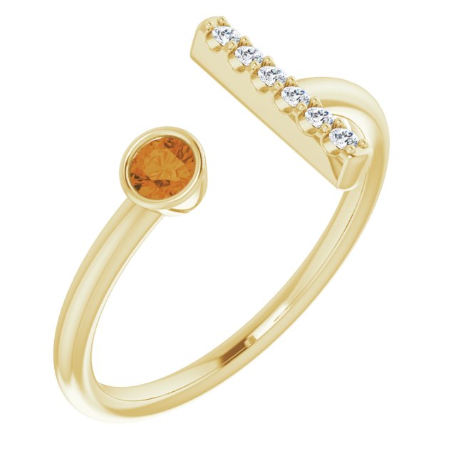 14K Gold Round Natural Citrine Bar Ring - Yellow Gold