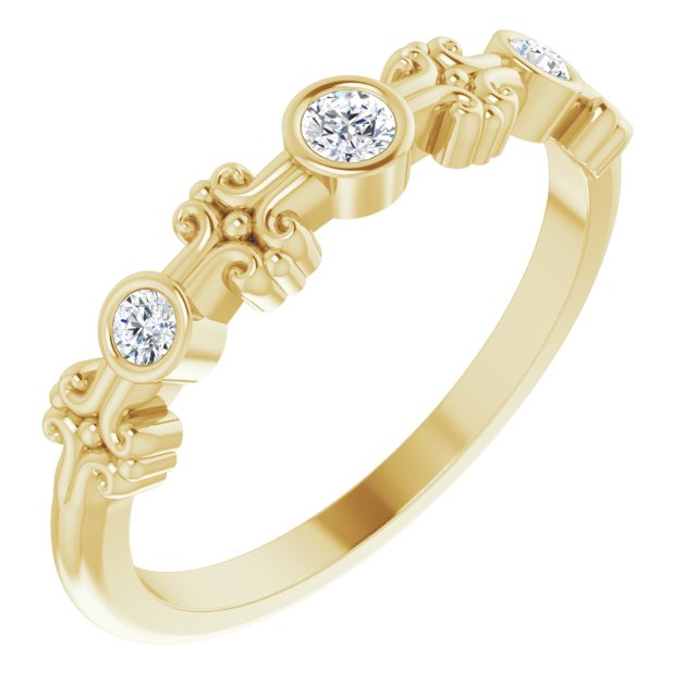 14K Gold Round Natural Diamond Bezel-Set Ring III - Yellow Gold