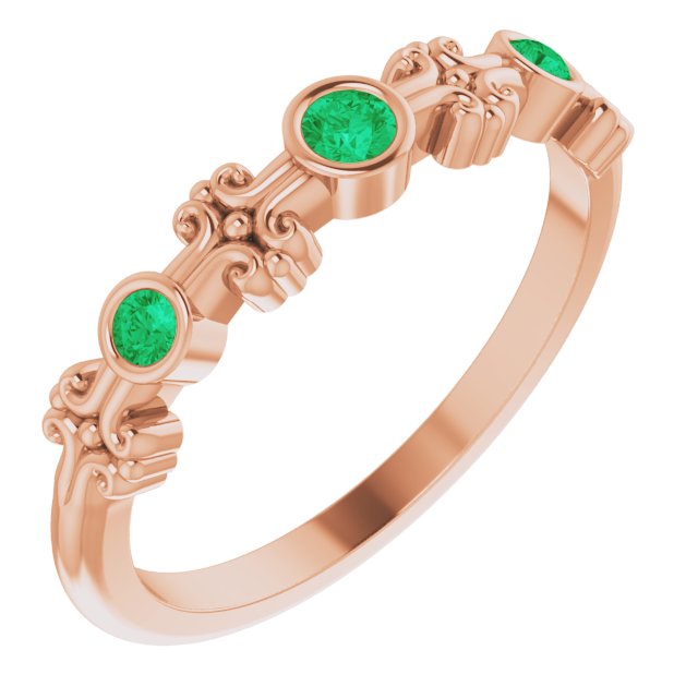 14K Gold Round Lab-Grown Emerald Bezel-Set Ring III - Rose Gold