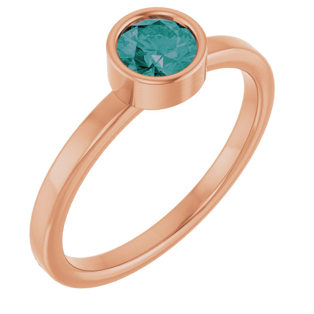 14K Gold Round Lab-Grown Alexandrite Bezel-Set Solitaire Ring - Rose Gold