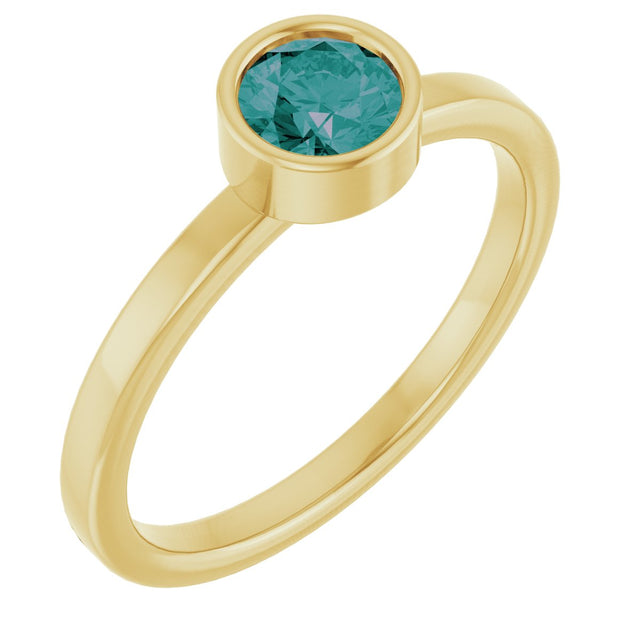 14K Gold Round Lab-Grown Alexandrite Bezel-Set Solitaire Ring - Yellow Gold