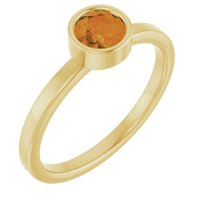 14K Gold Round Natural Citrine Bezel-Set Solitaire Ring - Yellow Gold