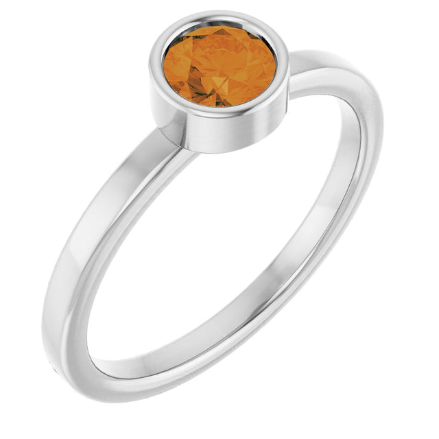Platinum Round Natural Citrine Bezel-Set Solitaire Ring