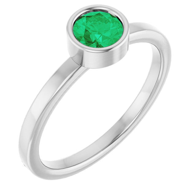 Platinum Round Lab-Grown Emerald Bezel-Set Solitaire Ring