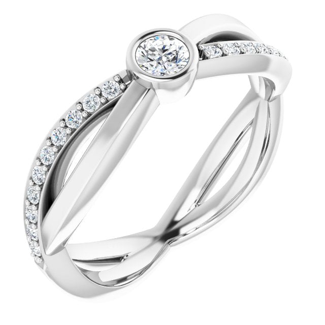 Platinum Round Natural Diamond Criss-Cross Accented Ring