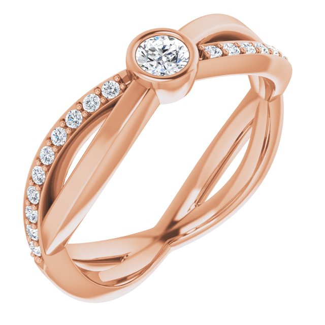 14K Gold Round Natural Diamond Criss-Cross Accented Ring - Rose Gold