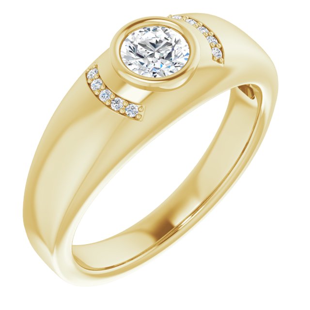 14K Gold Round Natural Diamond Accented Bezel-Set Ring – 5mm Stones - Yellow Gold