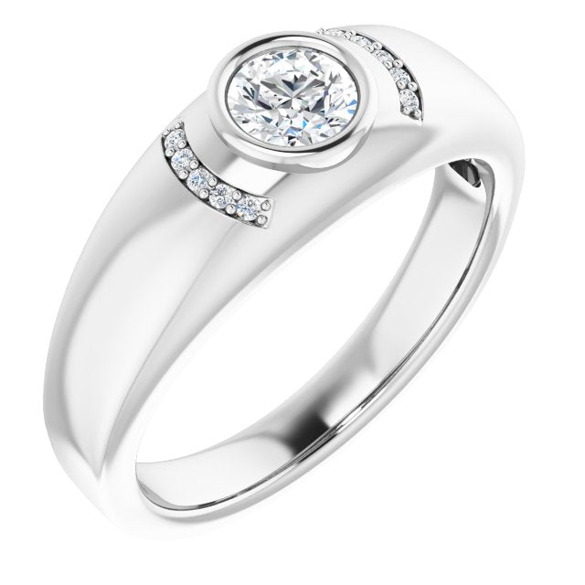 14K Gold Round Natural Diamond Accented Bezel-Set Ring – 5mm Stones - White Gold
