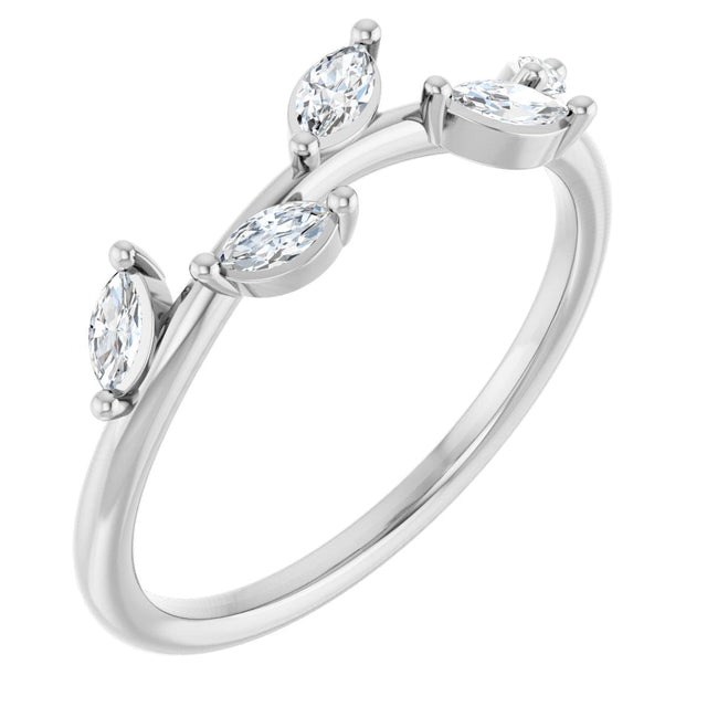 14K Gold Marquise Lab-Grown Diamond Leaf Ring - White Gold