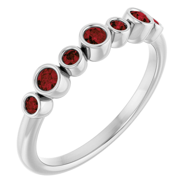 Platinum Round Natural Mozambique Garnet Bezel-Set Ring