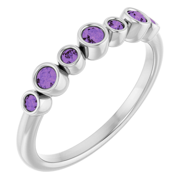 14K Gold Round Natural Amethyst Bezel-Set Ring - White Gold