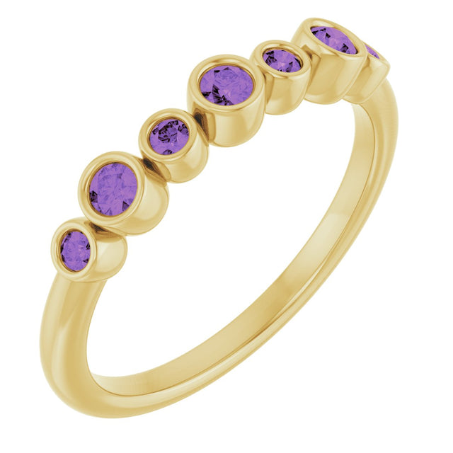 14K Gold Round Natural Amethyst Bezel-Set Ring - Yellow Gold