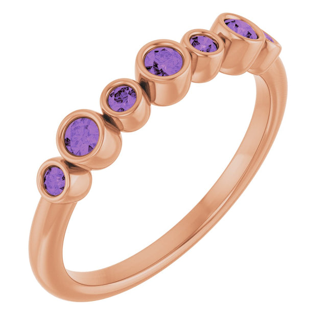 14K Gold Round Natural Amethyst Bezel-Set Ring - Rose Gold
