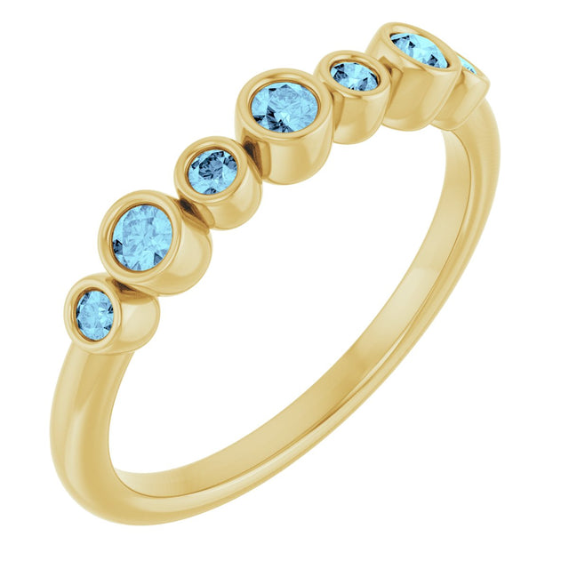 14K Gold Round Natural Aquamarine Bezel-Set Ring - Yellow Gold