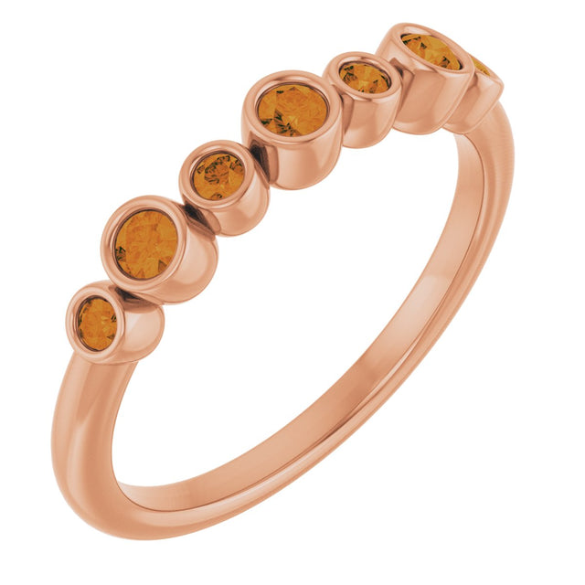 14K Gold Round Natural Citrine Bezel-Set Ring - Rose Gold