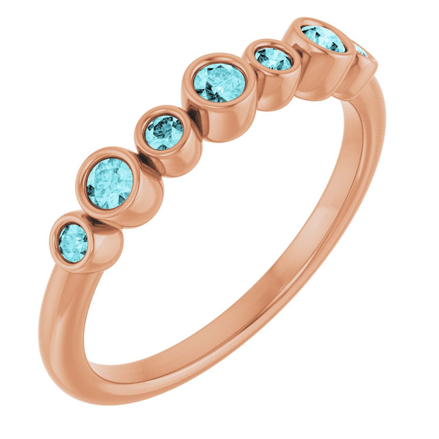 14K Gold Round Natural Blue Zircon Bezel-Set Ring - Rose Gold