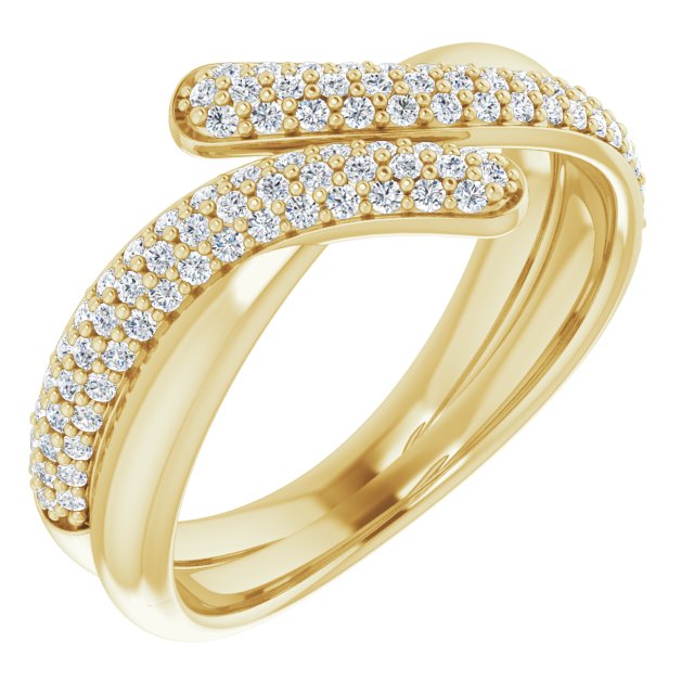 14K Gold Round Natural Diamond Pavé-Style Bypass Ring - Yellow Gold