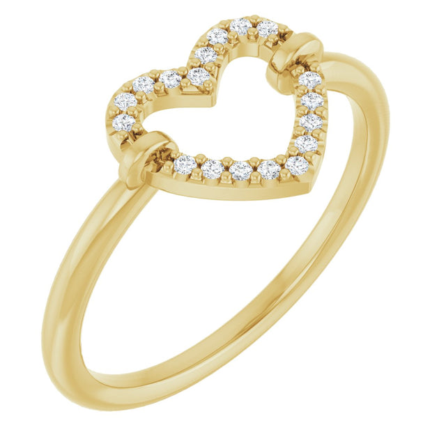 14K Gold Round Natural Diamond Heart Ring – 1mm Stones - Yellow Gold
