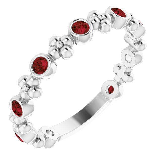 Platinum Round Natural Mozambique Garnet Beaded Ring – 2mm Stones