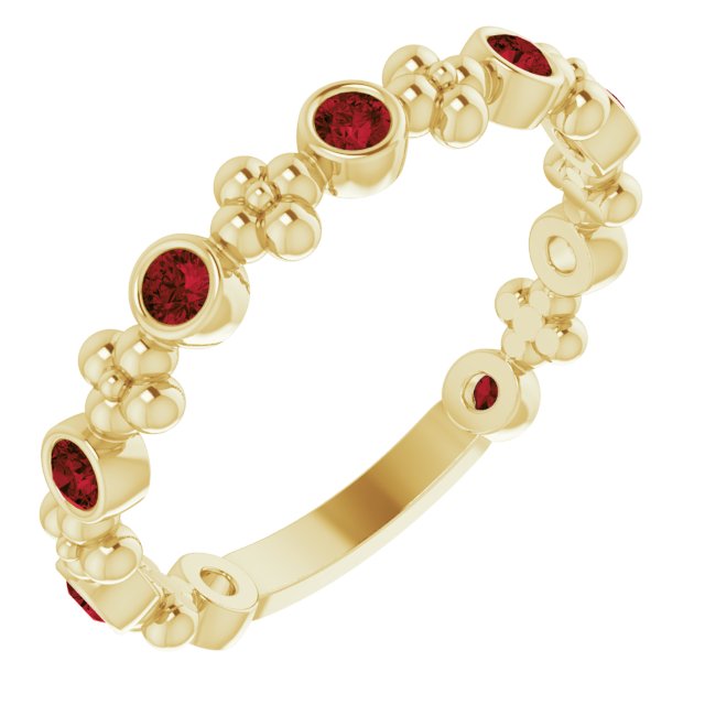 14K Gold Round Natural Mozambique Garnet Beaded Ring – 2mm Stones - Yellow Gold