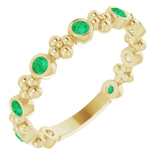 14K Gold Round Lab-Grown Emerald Beaded Ring – 2mm Stones - Yellow Gold