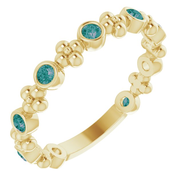 14K Gold Round Lab-Grown Alexandrite Beaded Ring – 2mm Stones - Yellow Gold