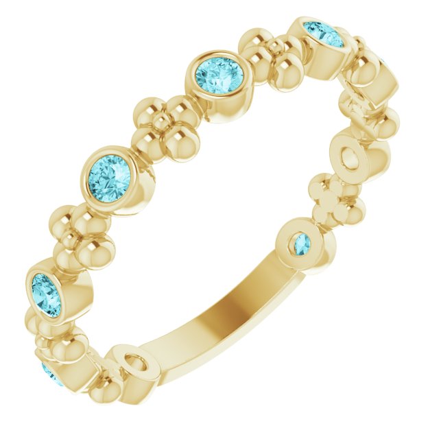 14K Gold Round Natural Blue Zircon Beaded Ring – 2mm Stones - Yellow Gold
