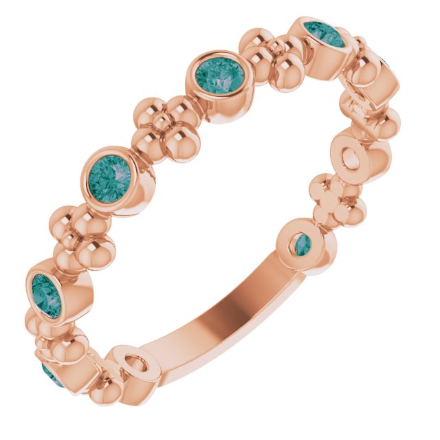 14K Gold Round Lab-Grown Alexandrite Beaded Ring – 2mm Stones - Rose Gold