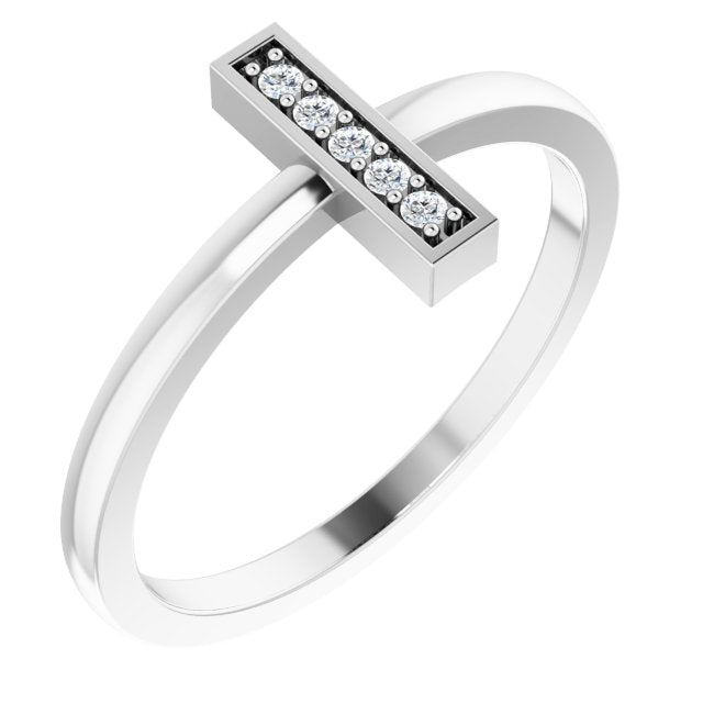 Platinum Round Natural Diamond Bar Ring – 1.3mm Stones