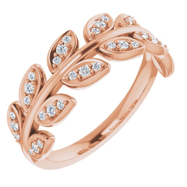 14K Gold Round Natural Diamond Leaf Ring II - Rose Gold