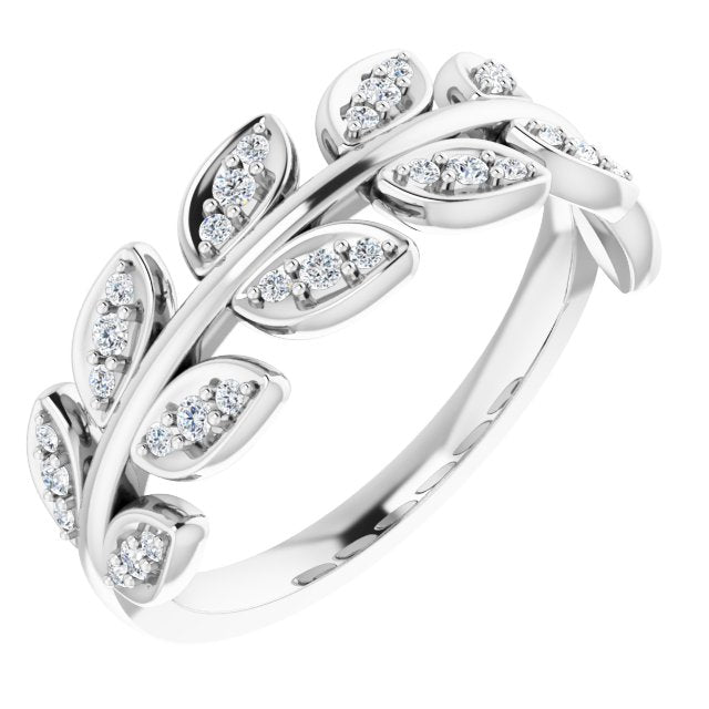 Platinum Round Natural Diamond Leaf Ring II