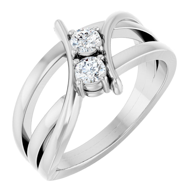 Platinum Round Natural Diamond Two-Stone Ring