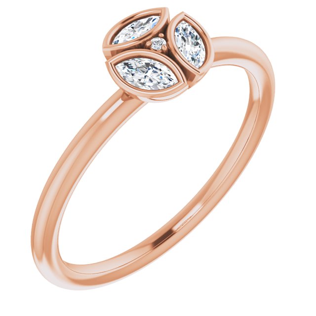 14K Gold Marquise Natural Diamond Cluster Ring - Rose Gold
