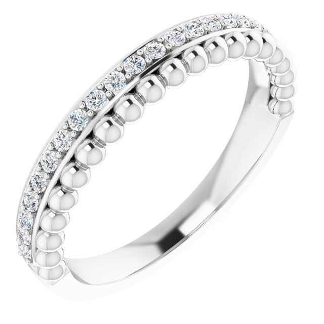 Platinum Round Natural Diamond Beaded Ring – 1.3mm Stones