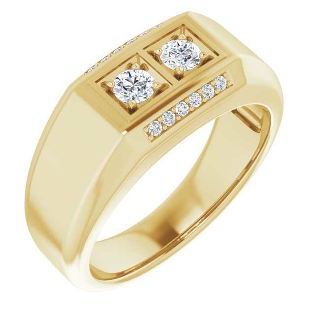 14K Gold Round Natural Diamond Two-Stone Ring – 3.4mm Stones - Yellow Gold
