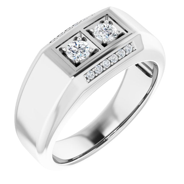14K Gold Round Natural Diamond Two-Stone Ring – 3.4mm Stones - White Gold