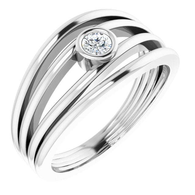 14K Gold Round Natural Diamond Negative Space Ring - White Gold