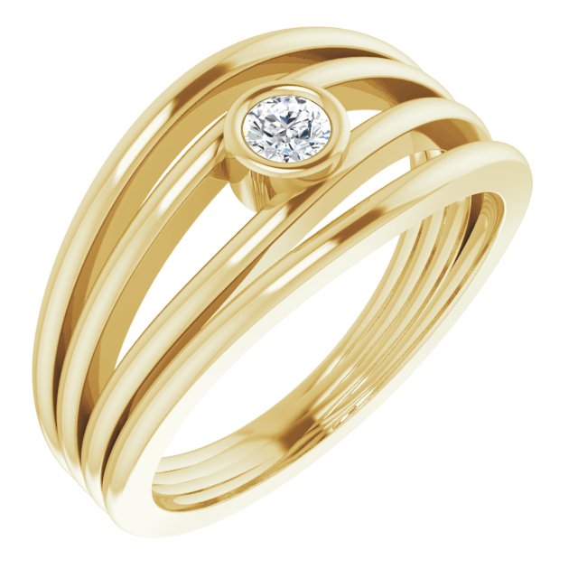 14K Gold Round Natural Diamond Negative Space Ring - Yellow Gold