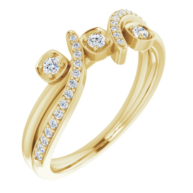 14K Gold Round Natural Diamond Bypass Ring – 2mm Stones - Yellow Gold