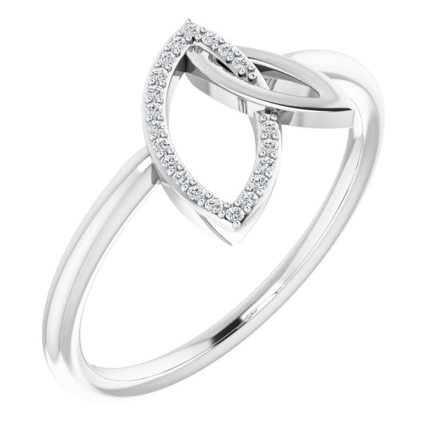 14K Gold Round Natural Diamond Double Leaf Ring - White Gold